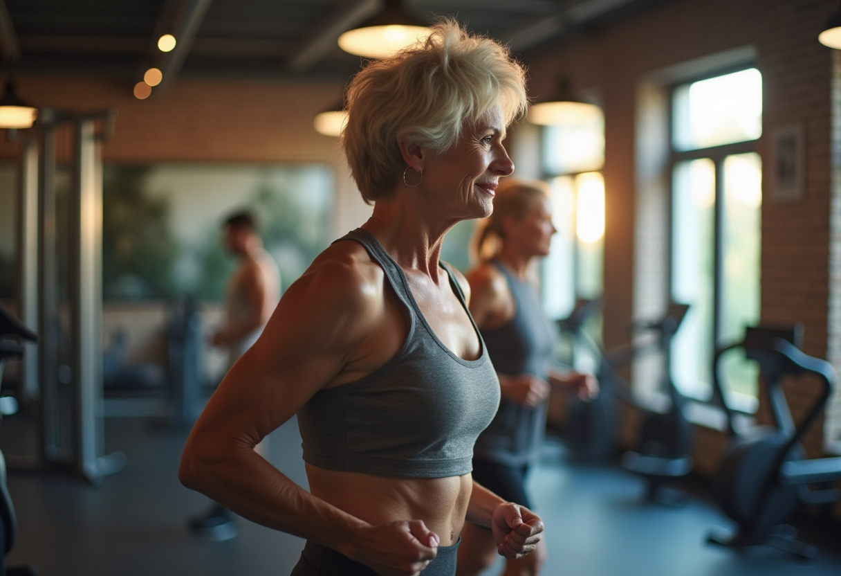 Възрастна жена прави упражнения